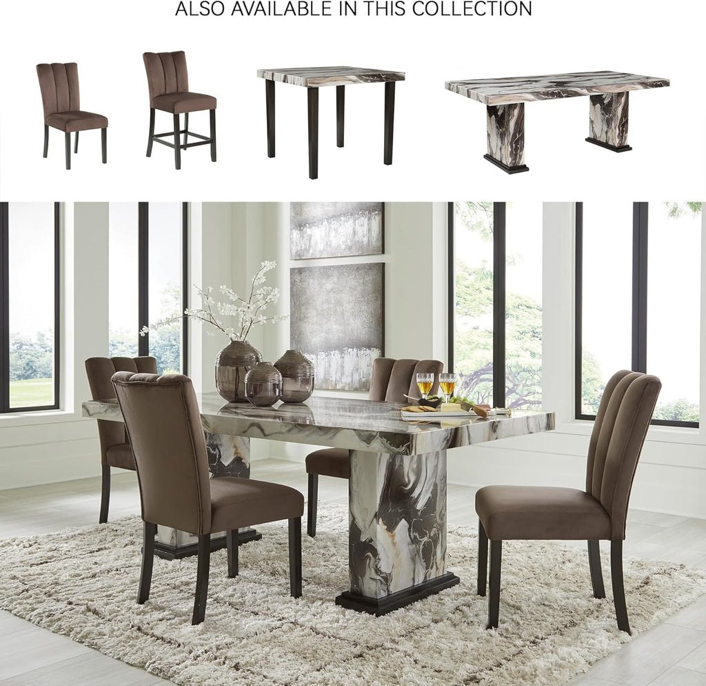 Signature Design by Ashley Jazmore Contemporary Dining Table with Double Pedestal Base, Dark Brown & Beige