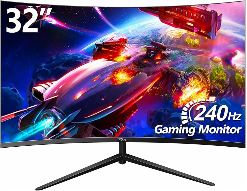 ZZA 32 Inch Curved Gaming Monitor 240hz,1K 1080P Computer PC Monitor with 1500R |1ms (GTG) | HDR 600|Curved|122% sRGB|DP/HDMI|VESA|FreeSync & G-Syn,Mount Business, Office, Casual Gaming Monitors