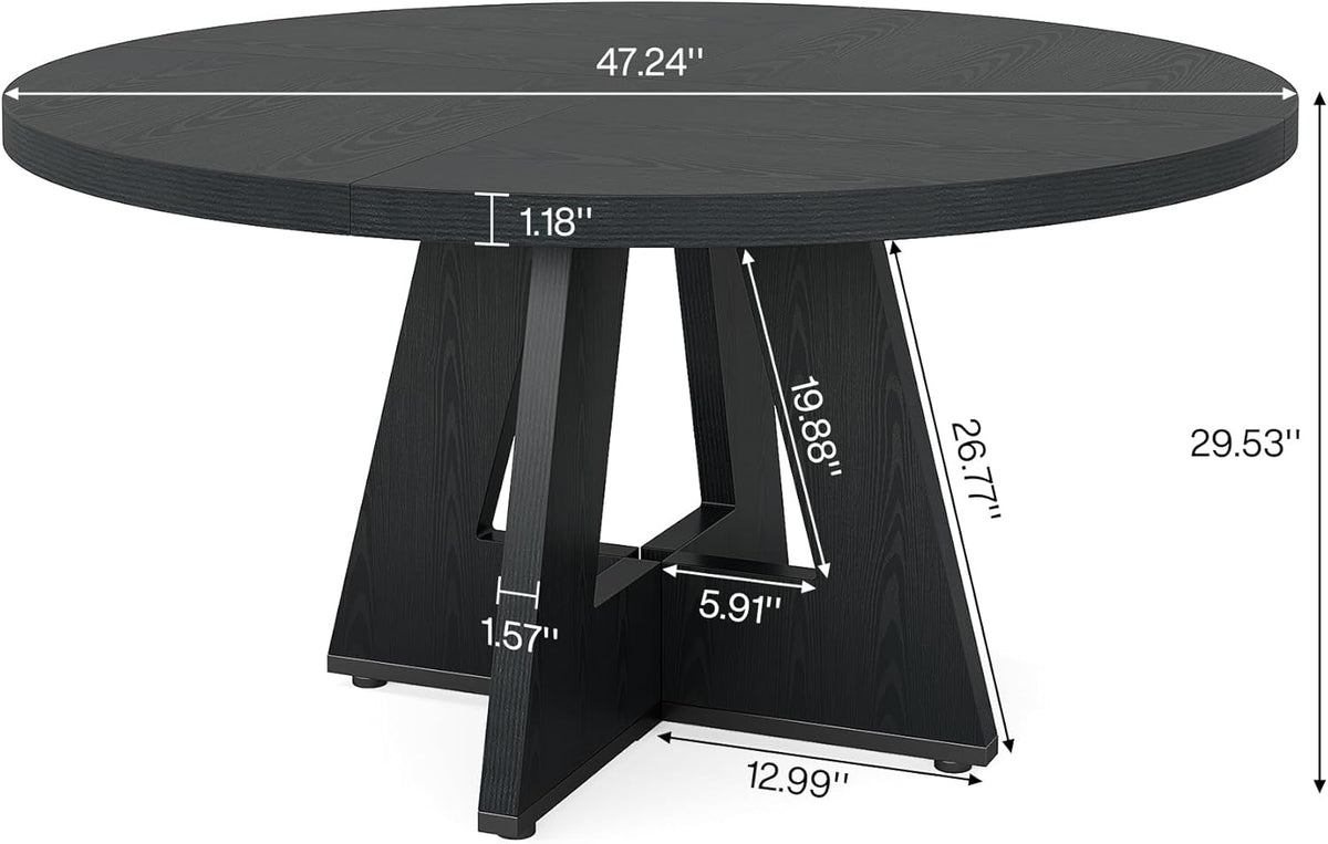 Tribesigns 47 inch Round Dining Table Wood Kitchen Table for Dining Room, 47" Dinner Room Tables for 4-6, Farmhouse Accent Furniture with Wooden Tabletop and Cross Base, Black