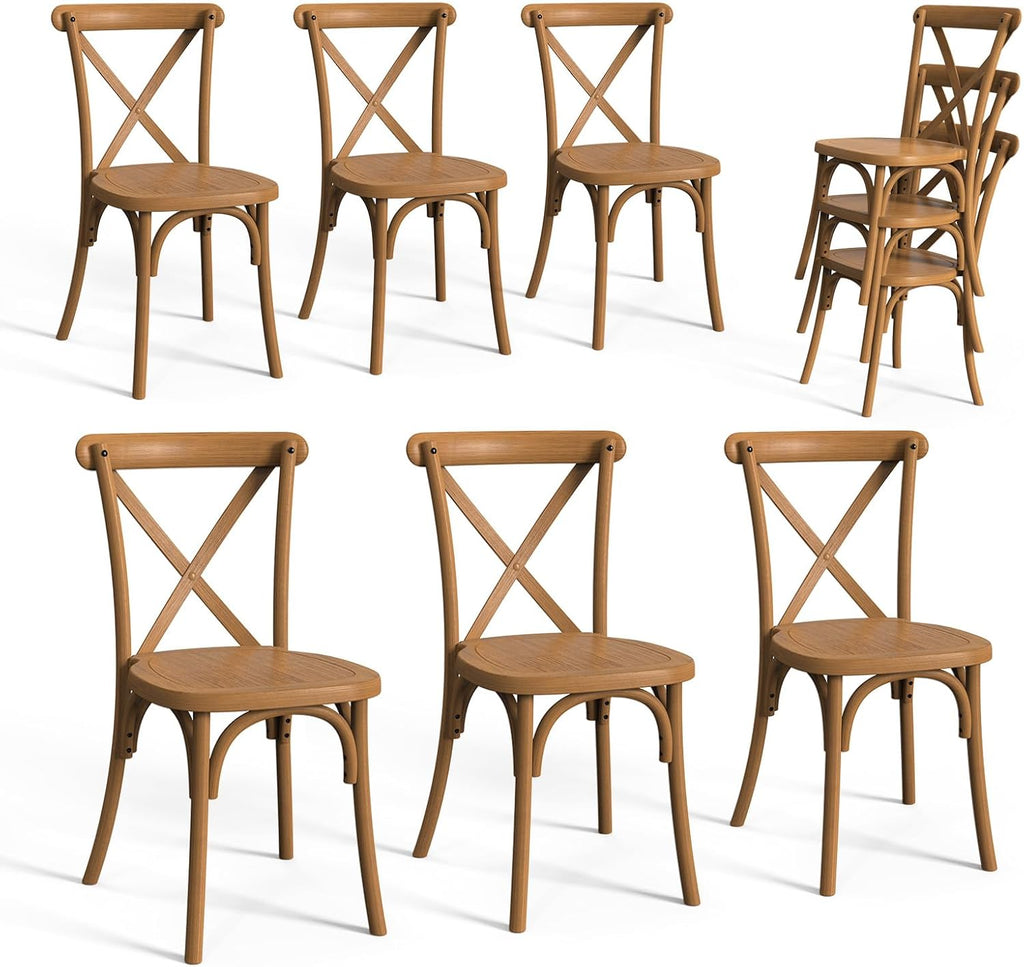 VINGLI Plastic Outdoor Dining Chairs Set of 6, Stackable Patio Farmhouse Brown Dining Chairs with X Back, Waterproof Kitchen & Dining Room Chairs for Indoor-Outdoor, Capacity 400 lbs