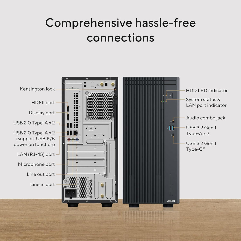 ASUS V500 Tower Desktop Computer | Intel Core i7 13620H (10 Cores, Up to 5GHz) | 16GB DDR5 RAM, 512GB PCIe SSD | WiFi 6, Bluetooth 5.4 | Intel UHD Graphics | Office 365 for The Web, Wired KB & Mouse