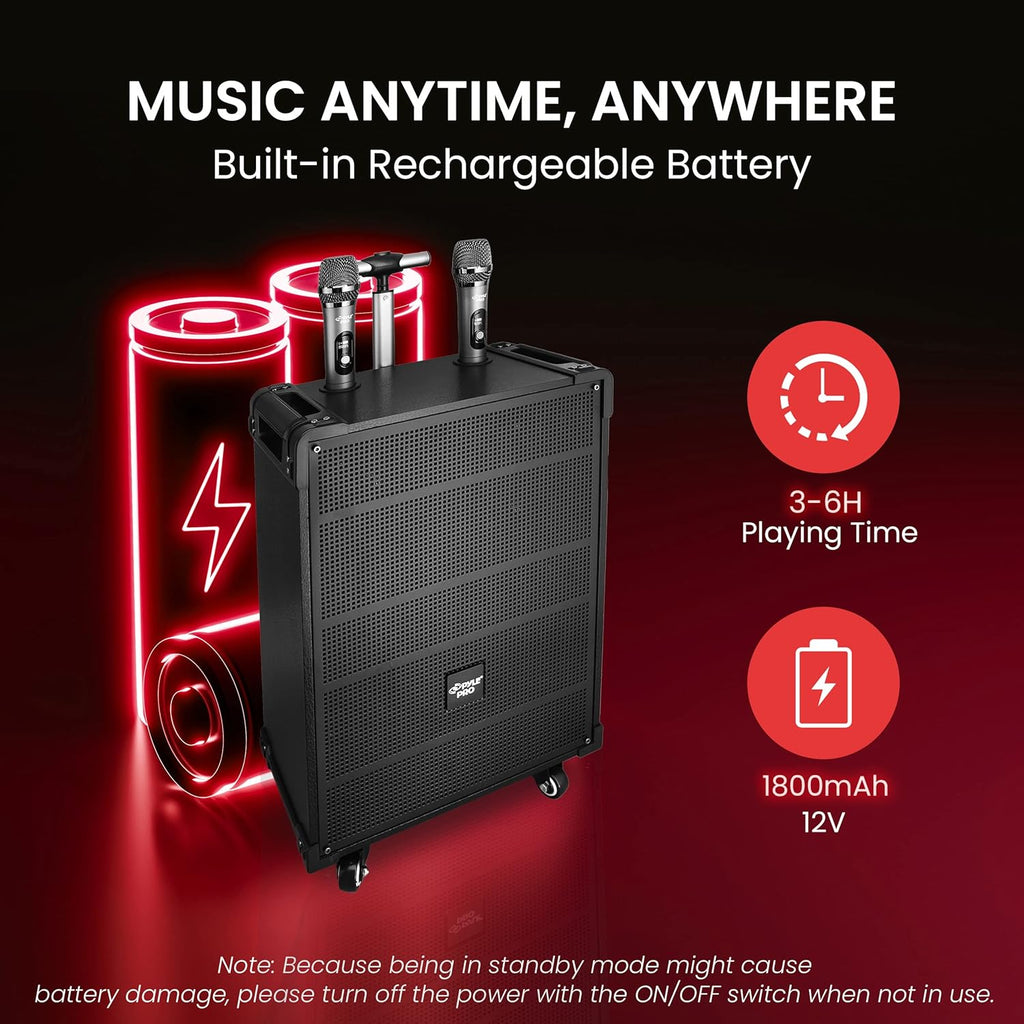 Pyle 8'' Portable Wireless Bluetooth Speaker System - Built-in Rechargeable Battery, Wireless Microphone, USB/Micro SD/FM - 350 Watt - FM Radio with Digital LED Display, PWMA899A