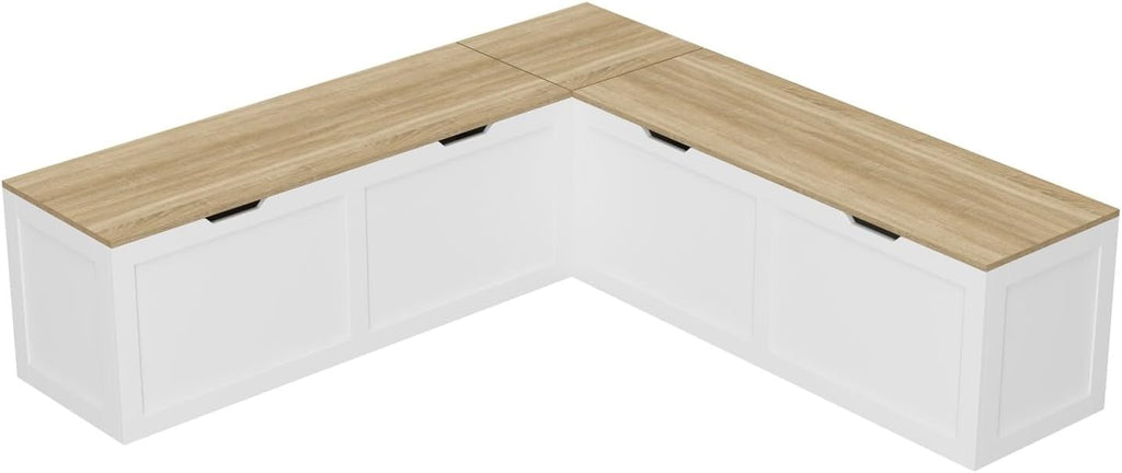 L Shaped Breakfast Nook Bench with Hidden Storage, 63 Inch Corner Dining Bench for Small Kitchen, Breakfast Nook Set for Dining Room, Entryway, Oak 63”L x 63”W x 31”H