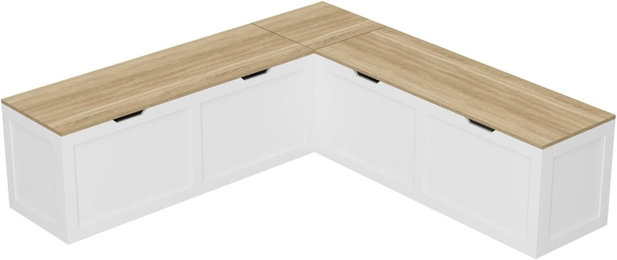 L Shaped Breakfast Nook Bench with Hidden Storage, 63 Inch Corner Dining Bench for Small Kitchen, Breakfast Nook Set for Dining Room, Entryway, Oak 63”L x 63”W x 31”H