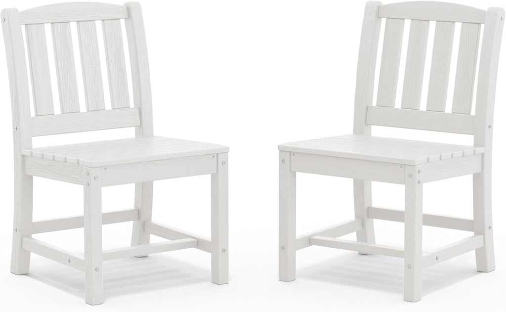 SERWALL Outdoor Dining Chairs Set of 2, All-Weather HDPE Patio Armless Chairs Suitable Outdoor Dining Table, White