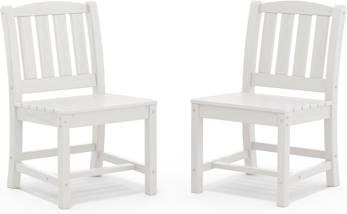 SERWALL Outdoor Dining Chairs Set of 2, All-Weather HDPE Patio Armless Chairs Suitable Outdoor Dining Table, White