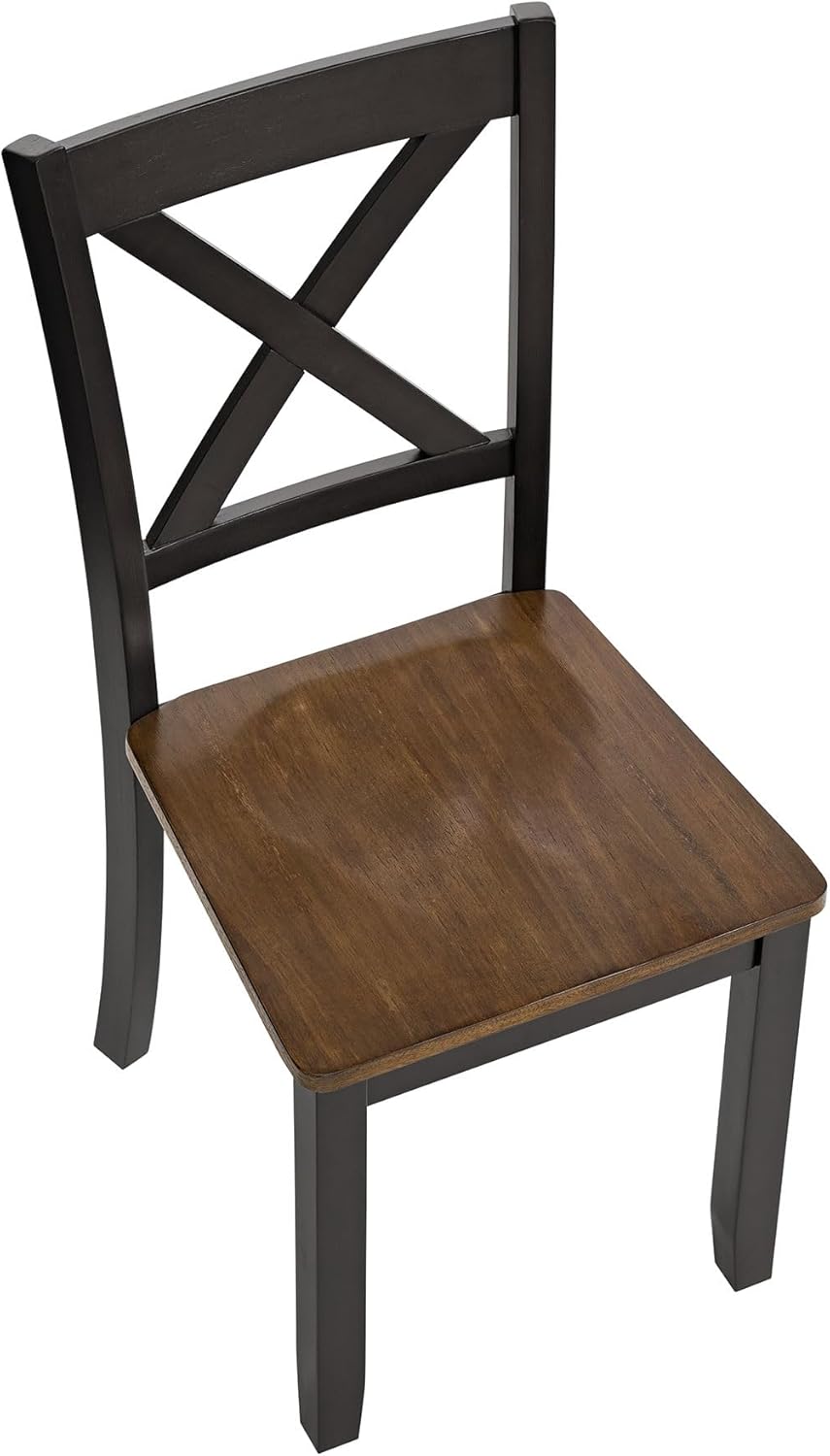 ROME + OAK X-Back Farmhouse Wooden Armless Dining Chairs in Black/Dark Brown, Set of 2 - Indoor Home Kitchen Seating Furniture