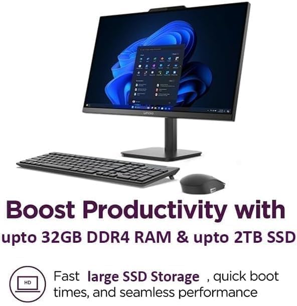Lenovo 24" IPS FHD All-in-One Desktop Computer for Home Office, Intel Quad-Core CPU, 16GB DDR4 RAM, 1TB Storage (512GB SSD+512GB External), WiFi 6, Bluetooth 5.2, Intel UHD Graphics, KB & Mouse