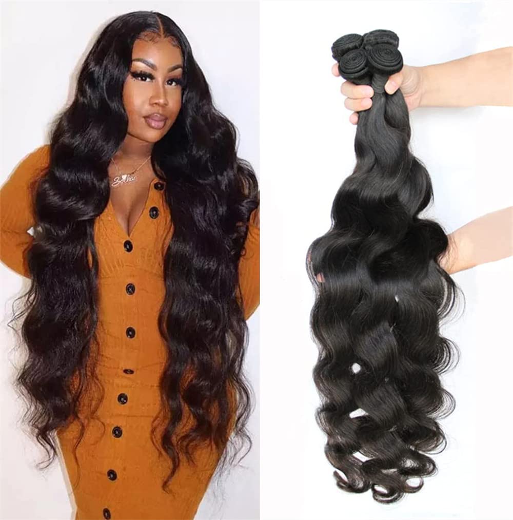 YISEA Human Hair Bundles Body Wave 4 Bundles (30 28 26 24 inches) 12A Grade Brazilian Virgin 100% Unprocessed Human Hair Body Wavy Bundles Natural Black Weave Hair Extensions