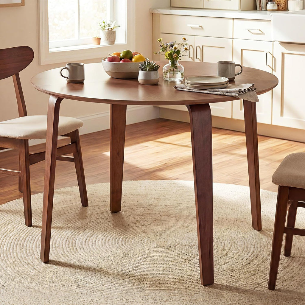 Giantex 37.5" Round Dining Table Set for 4, Rubber Wood Kitchen Table and Chairs with Padded Back, 5 Piece Space Saving Dinner Table Set for Small Apartment, Living Dining Room
