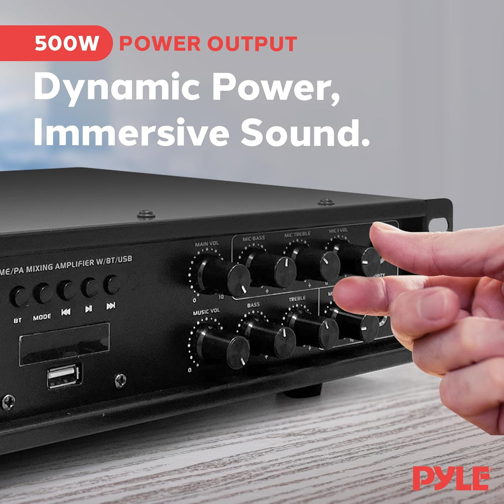 Pyle Bluetooth PA Mixing Amplifier - 500W Home Audio Rack Mount Stereo Power Amplifier, Digital LED Display, USB/AUX/Mic, Optical/Coaxial, AC-3, 70V/100V Output - PMX3500PH