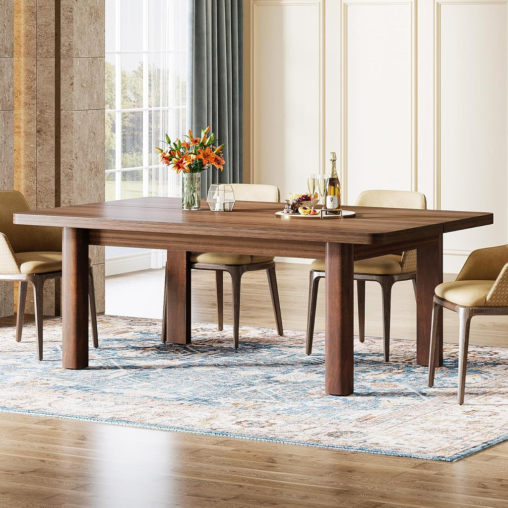 Tribesigns Farmhouse Wood Dining Table for 4-6 People, 63” Large Rectangle Kitchen Table, Dinner Table Kitchen & Dining Room Furniture with with Solid Wood Legs