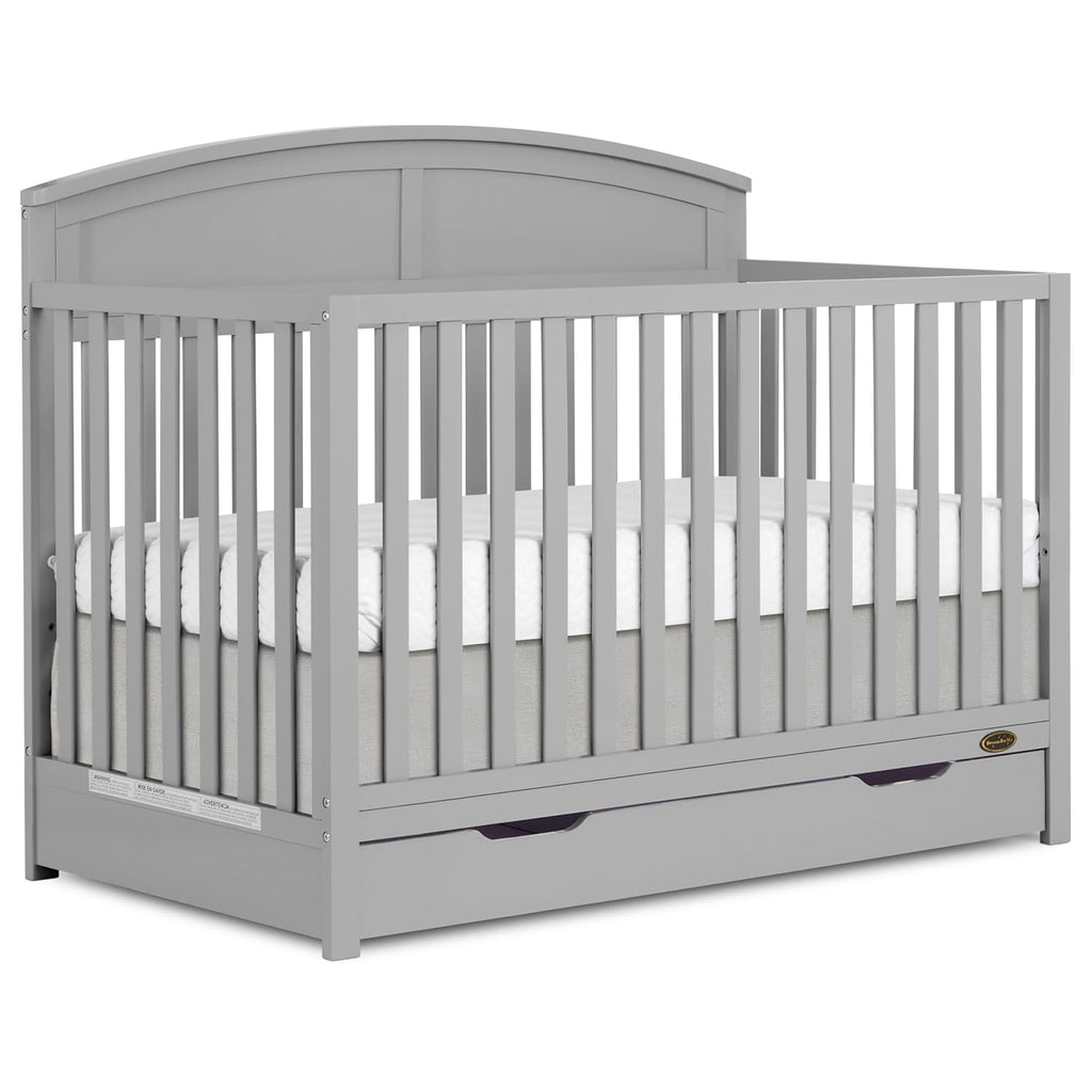 Dream On Me Storybrooke 5-in-1 Convertible Full-Size Crib with Under Drawer, Pebble Grey, GreenGuard Gold & BSA, Convert to Toddler, Day & Full-Size Bed, 3 Mattress Heights, Sustainable Pinewood