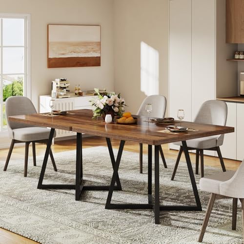 Tribesigns Square Dining Table for 2, 31.5" Industrial Dinner Table with Metal Base, Kitchen Table for Dining Room, Small Space, Apartment, Rustic Brown & Black