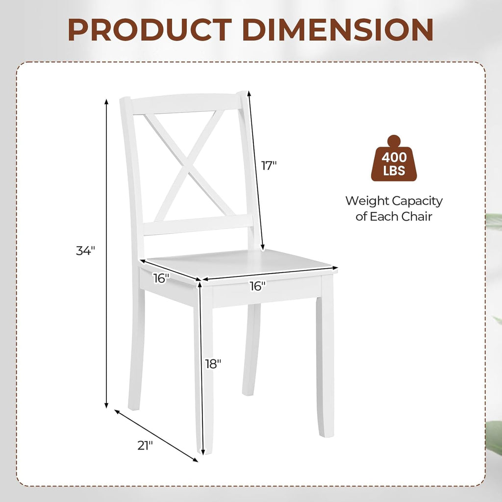 Giantex Wood Dining Chairs Set of 4 White, Armless Kitchen Chair w/Rubber Wood Legs & Curved Backrest, Farmhouse Cross Back Diner Chair, Wooden Side Chairs for Home Dining Room, Load 400 LBS