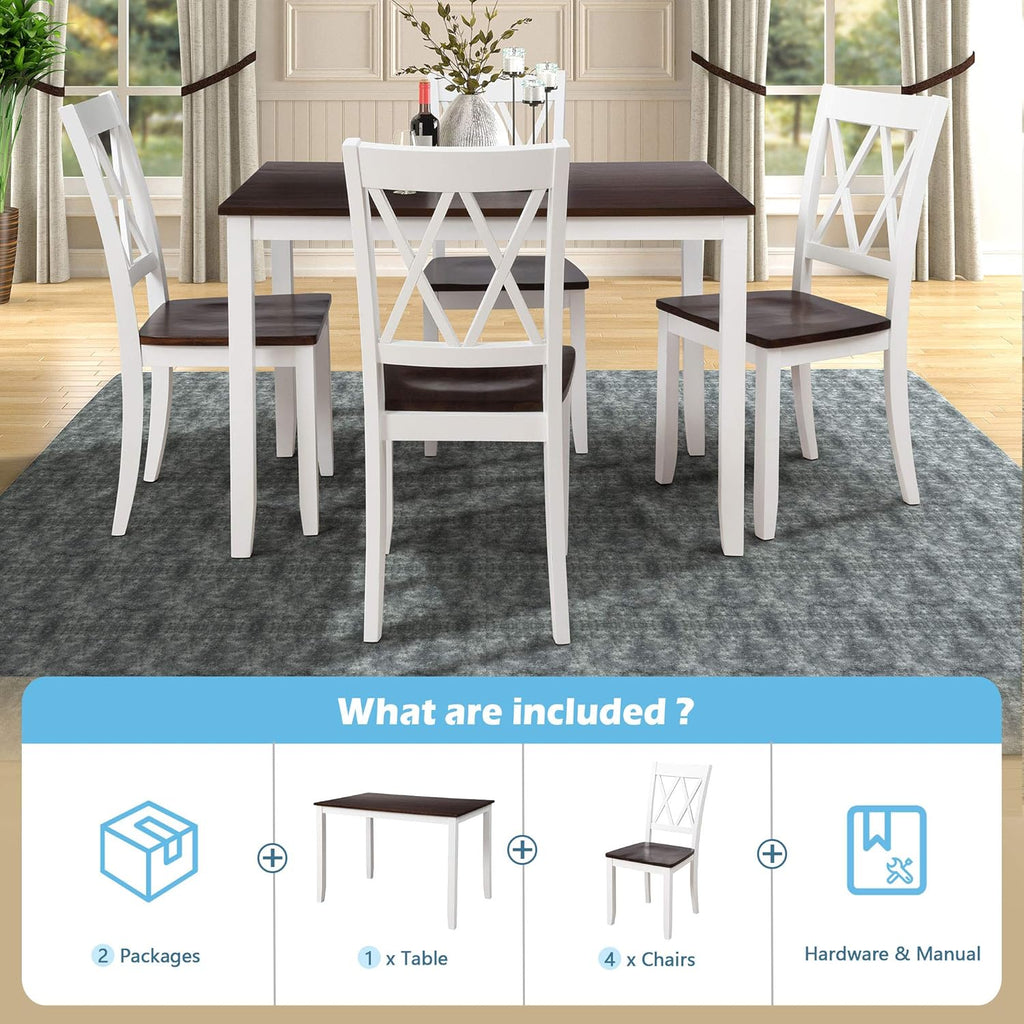 Harper & Bright Designs 5-Piece Wood Dining Table Set for 4, Kitchen Furniture Set with 4 High Back Dining Chairs for Small Places,White+Cherry