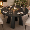 IDEALHOUSE 47" Round Dining Table for 4-6, Wood Kitchen Table with Sturdy Base, Farmhouse Circle Dinner Table for Dining Room, Living Room, 4 Strong Legs, Black