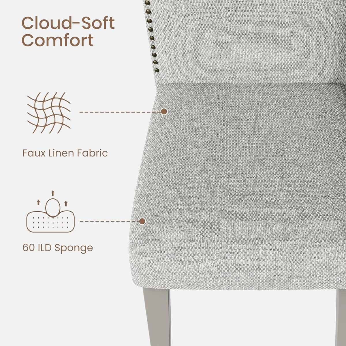 GarveeHome Upholstered Dining Chair Set, Solid Wood Chairs with Solid Wood Legs, Padded High Back Dining Chair with Nailhead Trim, Fabric Side Chair for Dining Room Kitchen Restaurant (Grey, 2PCS)