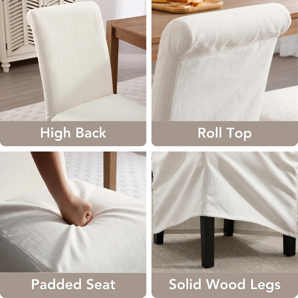 chairus Slipcovered Parsons Dining Chairs Set of 4, Upholstered Dining Room Chairs with Washable Linen Cover & High Back, Modern Farmhouse Wooden Side Kitchen Chairs, Cream White