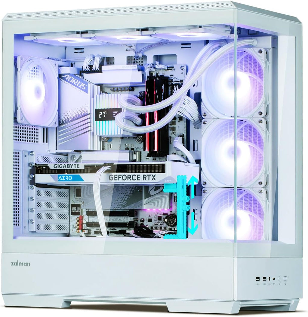 Zalman P50 ATX Mid-Tower Premium PC Case - Panoramic Tempered Glass, Hinged Cable Management Doors, Back-Connect Motherboard Compatible, Barebone Computer Chassis, White