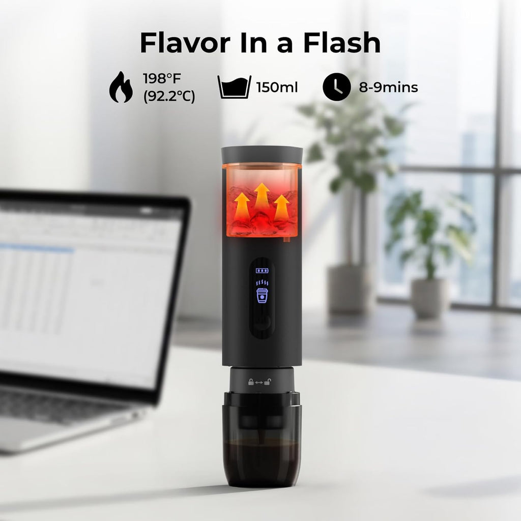 BougeRV Portable Drip Coffee Maker Compatible with K Cup & Ground Coffee, Electric Car Coffee Machine Self-Heating LCD Display USB-C for Travel, Bussiness Trips, Hotel, Camping, Office, Outdoors