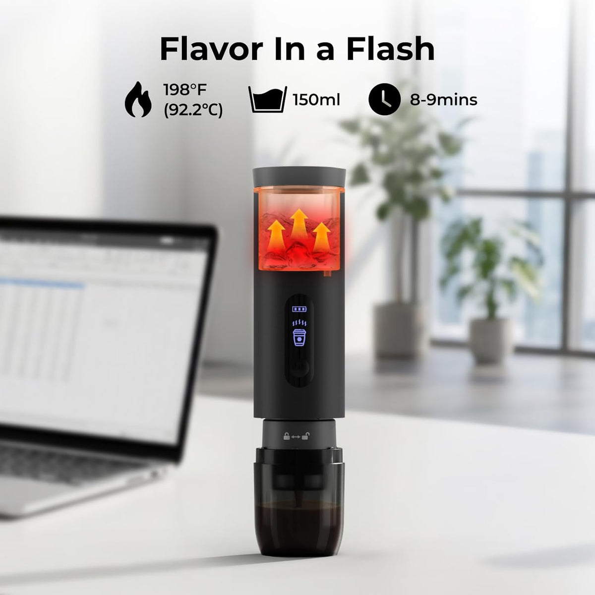 BougeRV Portable Drip Coffee Maker Compatible with K Cup & Ground Coffee, Electric Car Coffee Machine Self-Heating LCD Display USB-C for Travel, Bussiness Trips, Hotel, Camping, Office, Outdoors