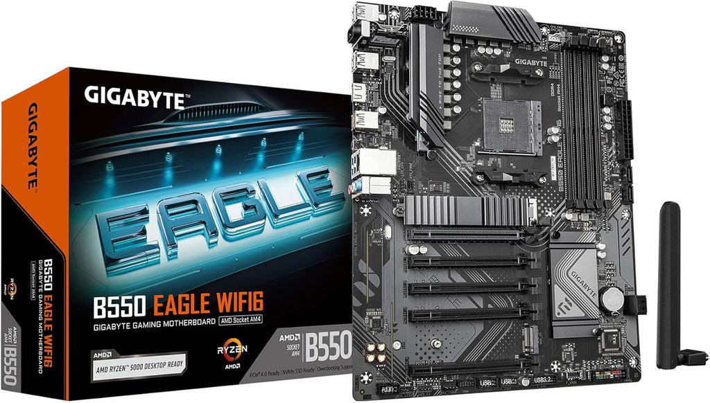 GIGABYTE B550 Eagle WIFI6 AMD AM4 ATX Motherboard, Supports Ryzen 5000/4000/3000 Processors, DDR4, 10+3 Power Phase, 2X M.2, PCIe 4.0, USB-C, WIFI6, GbE LAN, PCIe EZ-Latch, EZ-Latch, RGB Fusion