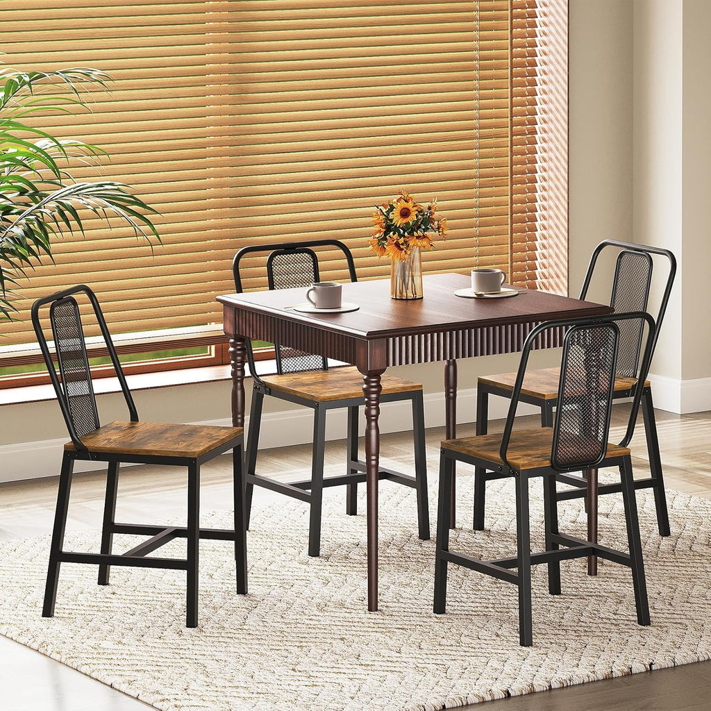 YATINEY Dining Chairs Set of 4, Wooden Kitchen Chairs, Farmhouse Dining Chairs with Back Support, for Living Room, Kitchen, Rustic Brown and Black CY01L4BRN1