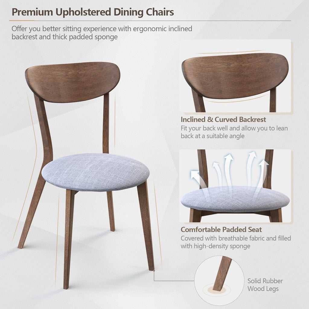 Giantex 3-Piece Dining Table and Chair Set, Wooden Kitchen Table Set, Farmhouse Round Kitchen Table and 2 Cushioned Dinette Chairs, Mid-Century Dining Table Set for Dining Room, Living Room