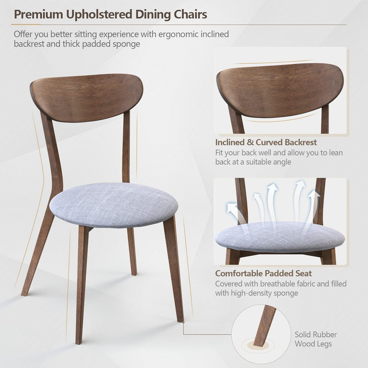 Giantex 3-Piece Dining Table and Chair Set, Wooden Kitchen Table Set, Farmhouse Round Kitchen Table and 2 Cushioned Dinette Chairs, Mid-Century Dining Table Set for Dining Room, Living Room