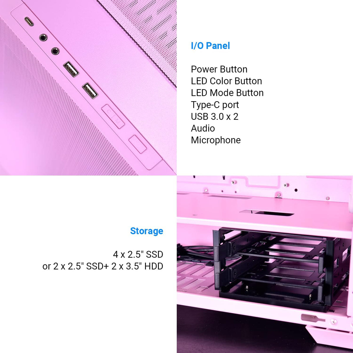 LIAN LI High Airflow ATX PC Case, RGB Gaming Computer Case, Mesh Front Panel Mid-Tower Chassis w/ 3 ARGB PWM Fans Pre-Installed, USB Type-C Port, Tempered Glass Side Panel (LANCOOL 205 MESH C, Pink)