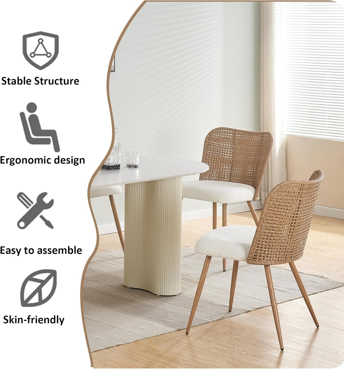 Rattan Dining Chairs Set of 4,Modern Upholstered Kitchen Room Chairs,Accent Dining Chairs with Full PE Cane Back and Metal Legs for Kitchen Restaurant Dining Room,Brown