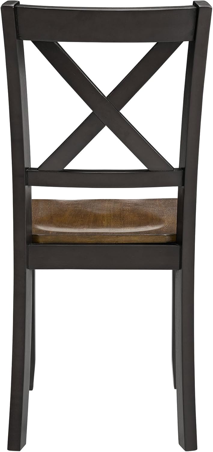 ROME + OAK X-Back Farmhouse Wooden Armless Dining Chairs in Black/Dark Brown, Set of 2 - Indoor Home Kitchen Seating Furniture