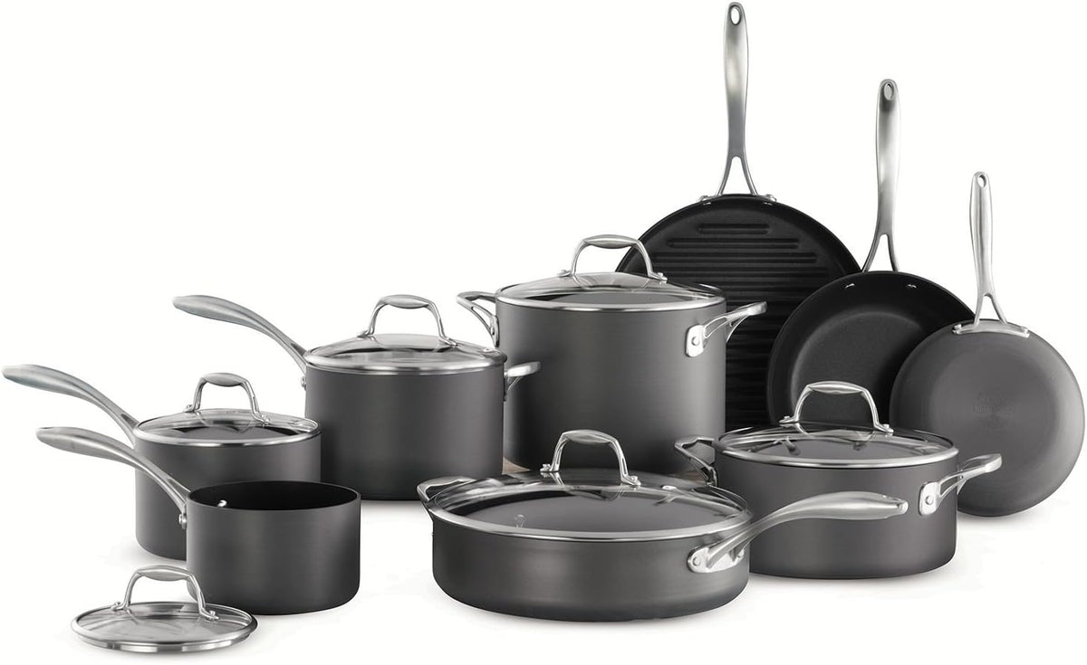 15pc Tramontina Heavy-Gauge Hard Anodized Non-Stick Cookware Set-Black
