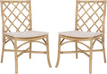 SAFAVIEH Home Collection - Haru Rattan Dining Chair Set of 2, Natural & Cream Upholstered Seat, Coastal Boho Accent Chair, Fully Assembled (SEA8039A)