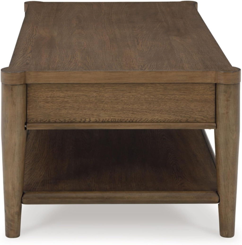 Signature Design by Ashley Roanhowe Contemporary 2-Drawer Coffee Table with Open Lower Shelf and Tapered Legs, Dark Brown