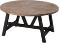 COZAYH Rustic Farmhouse End Table with Storage Shelf, French Country Modern Round Accent Side Table for Small Spaces, Wood Top & Black Base