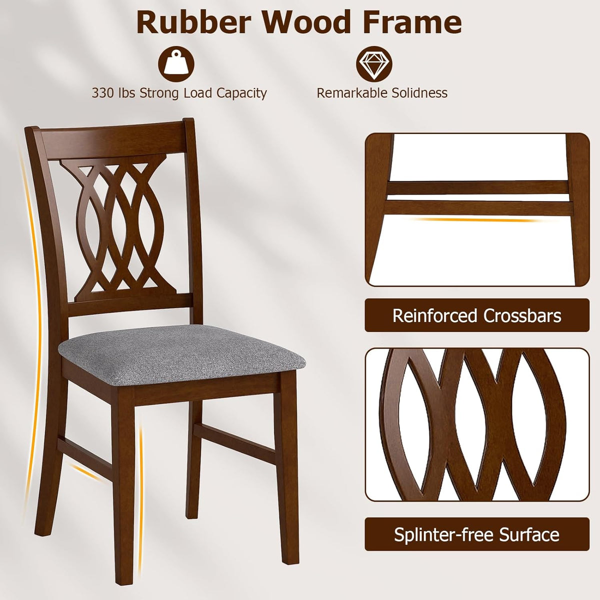 Giantex Upholstered Dining Chairs Set of 4, Farmhouse Fabric Side Chairs w/Cushioned Seats, Patterned Backrests, Sturdy Rubber Wood Frames, Wooden Accent Chairs for Kitchen, Dining Room