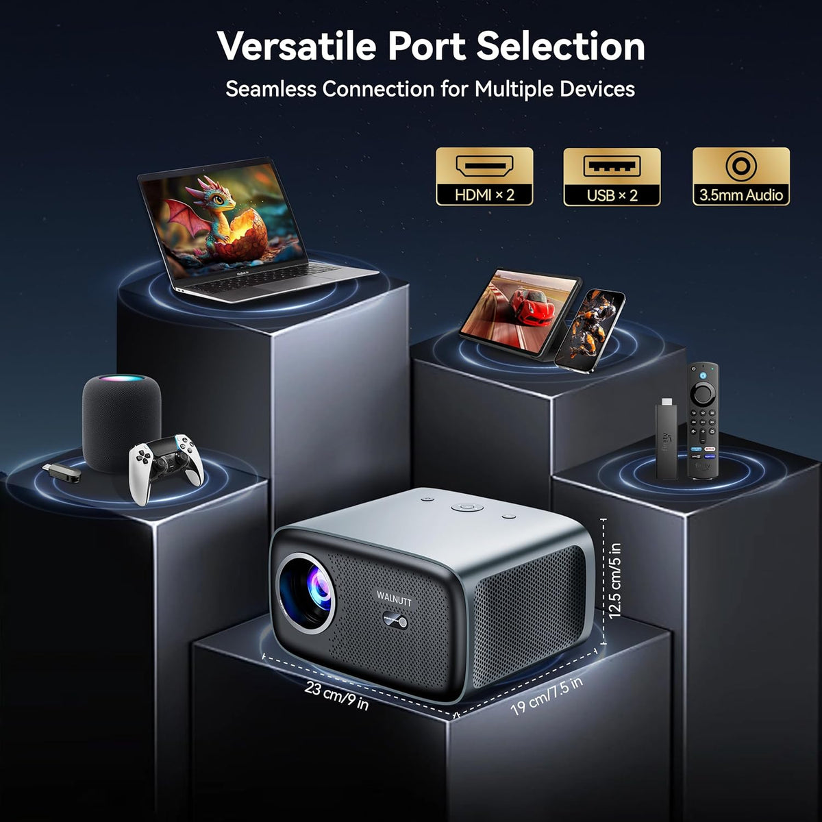 【2000 ANSI/4K Supported/30W Dolby/Official Apps】OS 2.0 Smart Projector with WiFi and Bluetooth, Portable Home Theater Movie Projector, AI Auto Focus & Keystone, 400'' Display Indoor/Outdoor Proyector