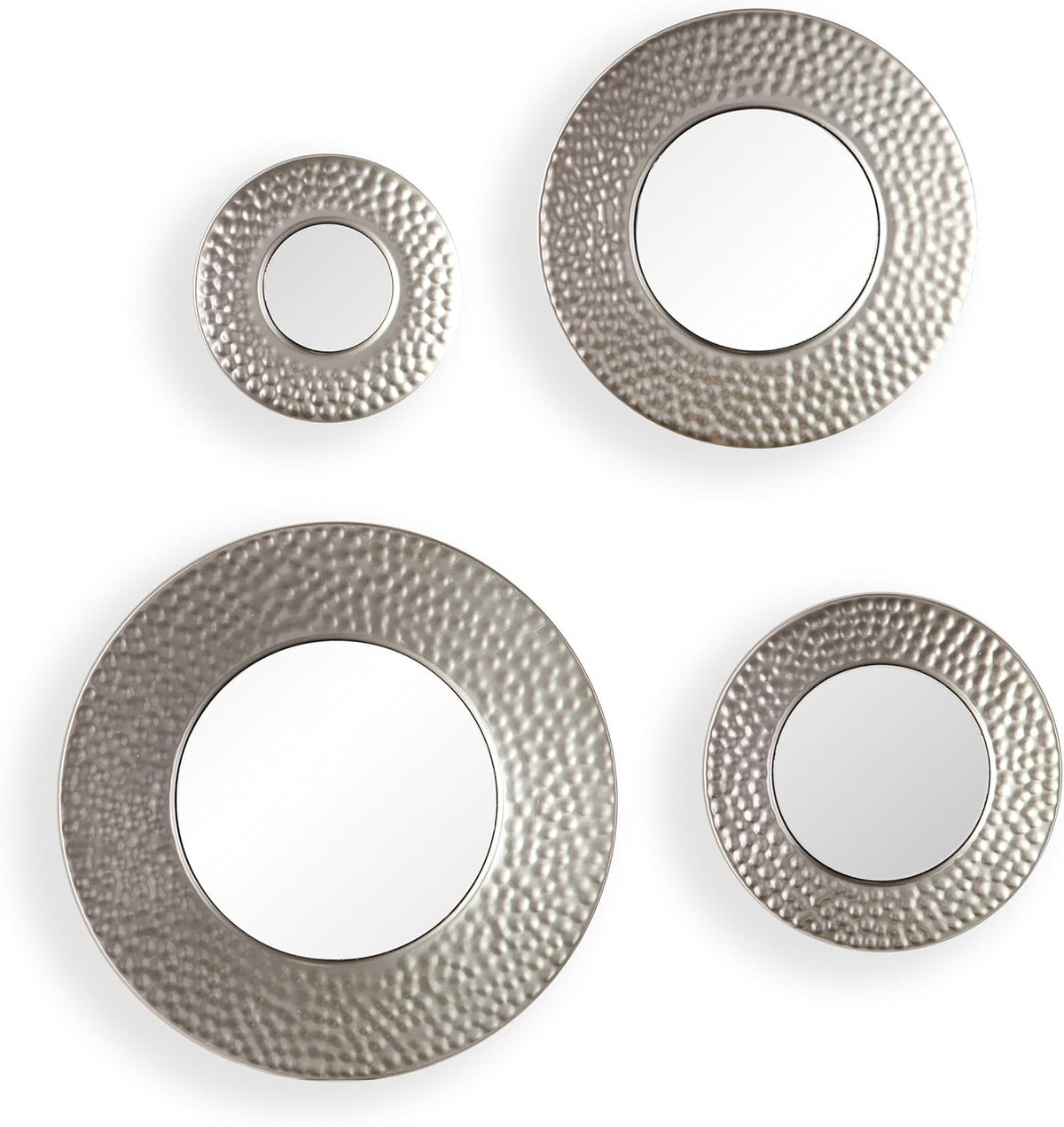 SEI Furniture - Callari Silver Sphere Wall Mirror - 4 Piece Set- Hammered Silver - Transitional Design, Iron - Fully Assembled - Ideal for Bathroom, Entryway (WS6825)