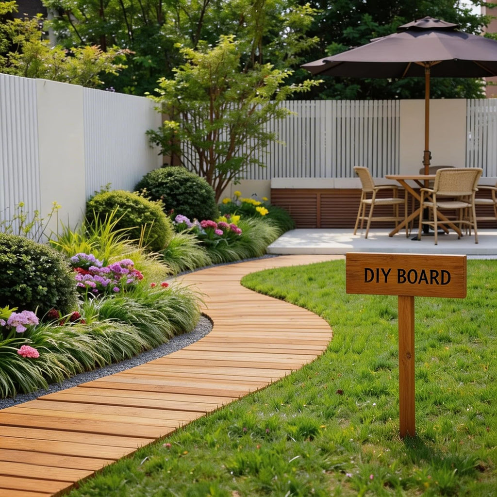 Spurgehom 7FT Wooden Garden Pathway Curved Outdoor Walkway Roll Out Cedar Wood Patio Flooring Path Decorative Lawn Patio Pavers Boardwalk Beach Wedding Party (Natural)