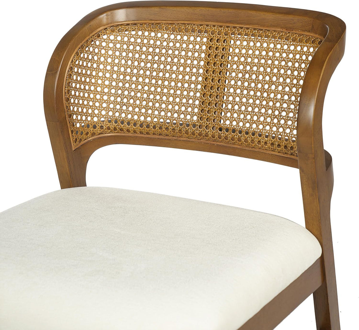 Christopher Knight Home Cayde Upholstered Dining Chairs Set of 2, Kitchen Side Chair with Cane Backrest, Rubberwood Dining Room Chair, Extra Seat for Living Room, Walnut+Beige