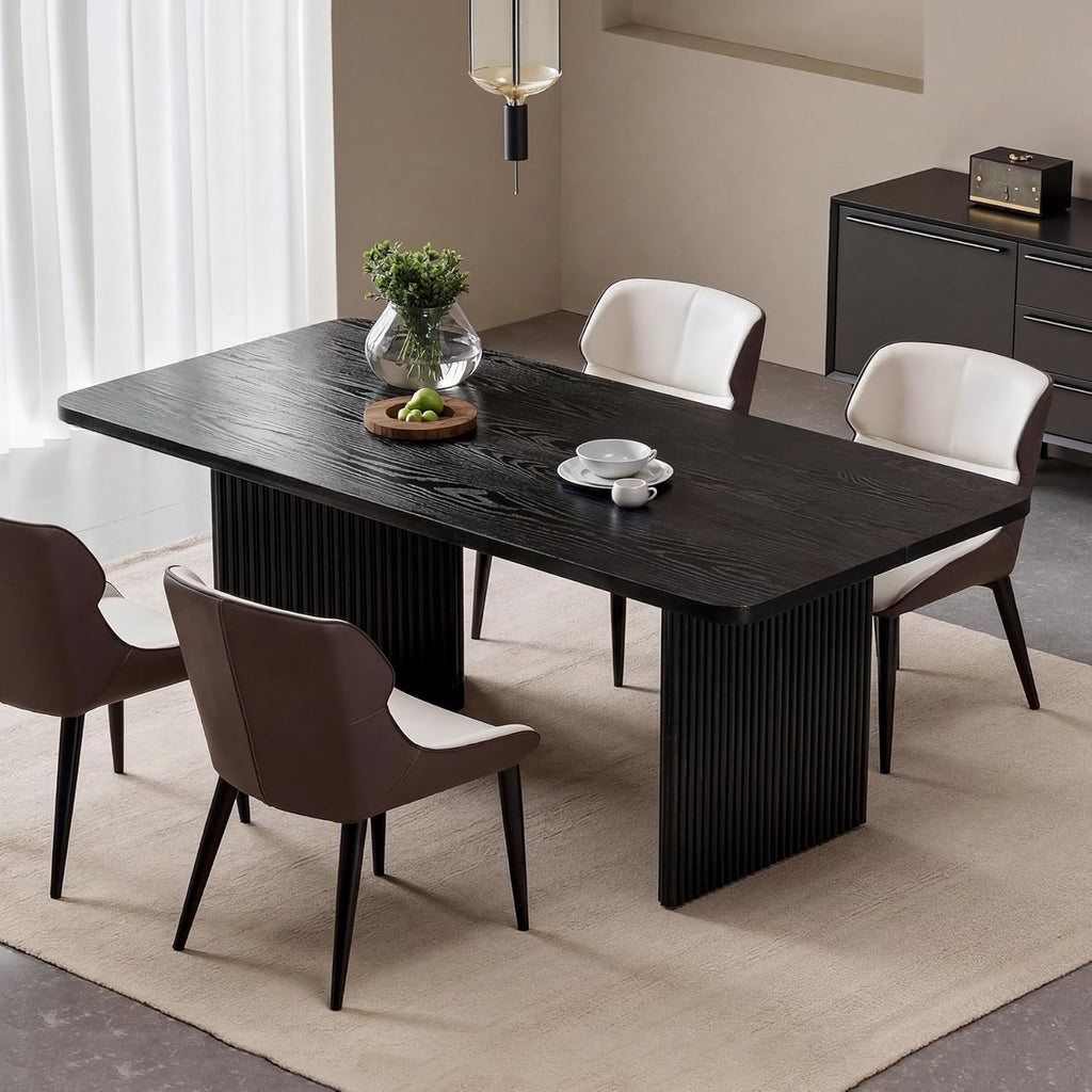 LITTLE TREE 63" Rectangle Dining Table, Modern Kitchen Table for 4-6 People, Large Dinner Table with Thick Sturdy Base for Kitchen, Dining Room (Black, MDF)