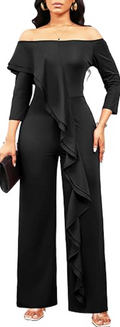 Women Dressy Elegant Long Straight Pants Jumpsuits for Party Club with Zipper