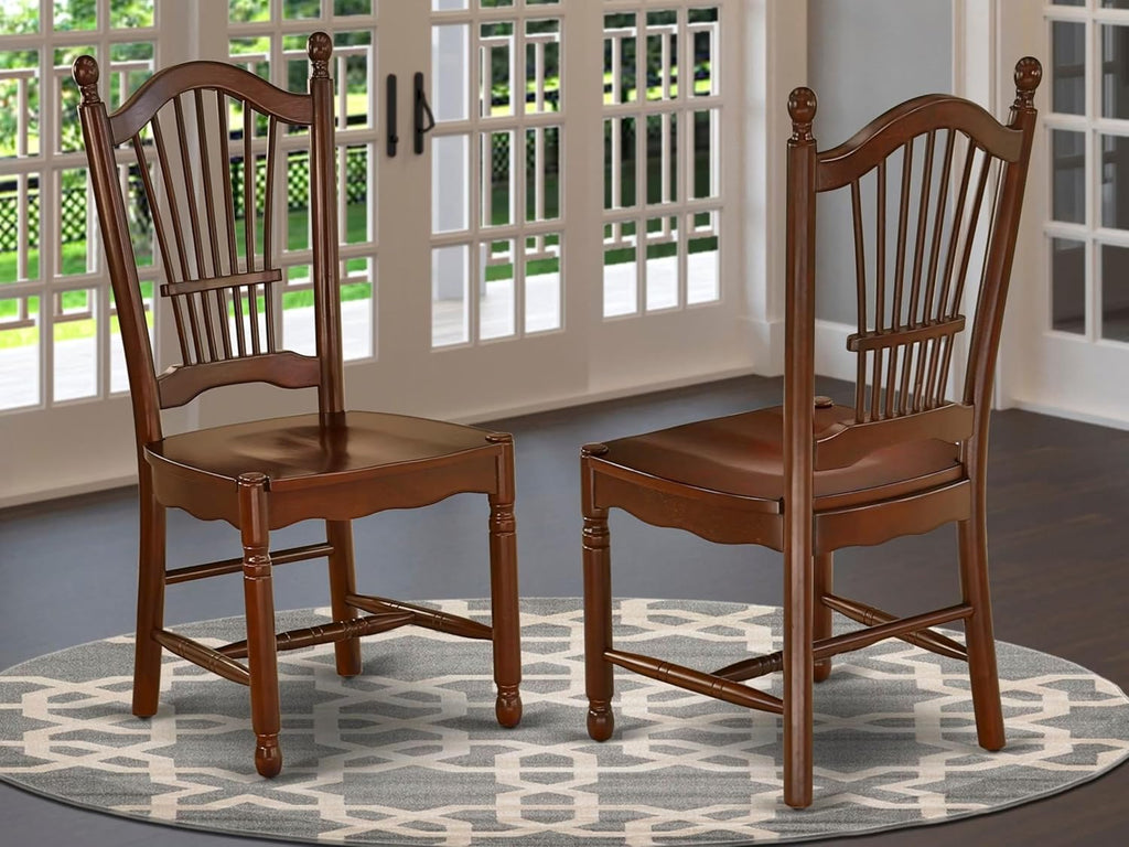 East West Furniture DOC-MAH-W Dover Kitchen Dining Chairs - Slat Back Wood Seat Chairs, Set of 2, Mahogany