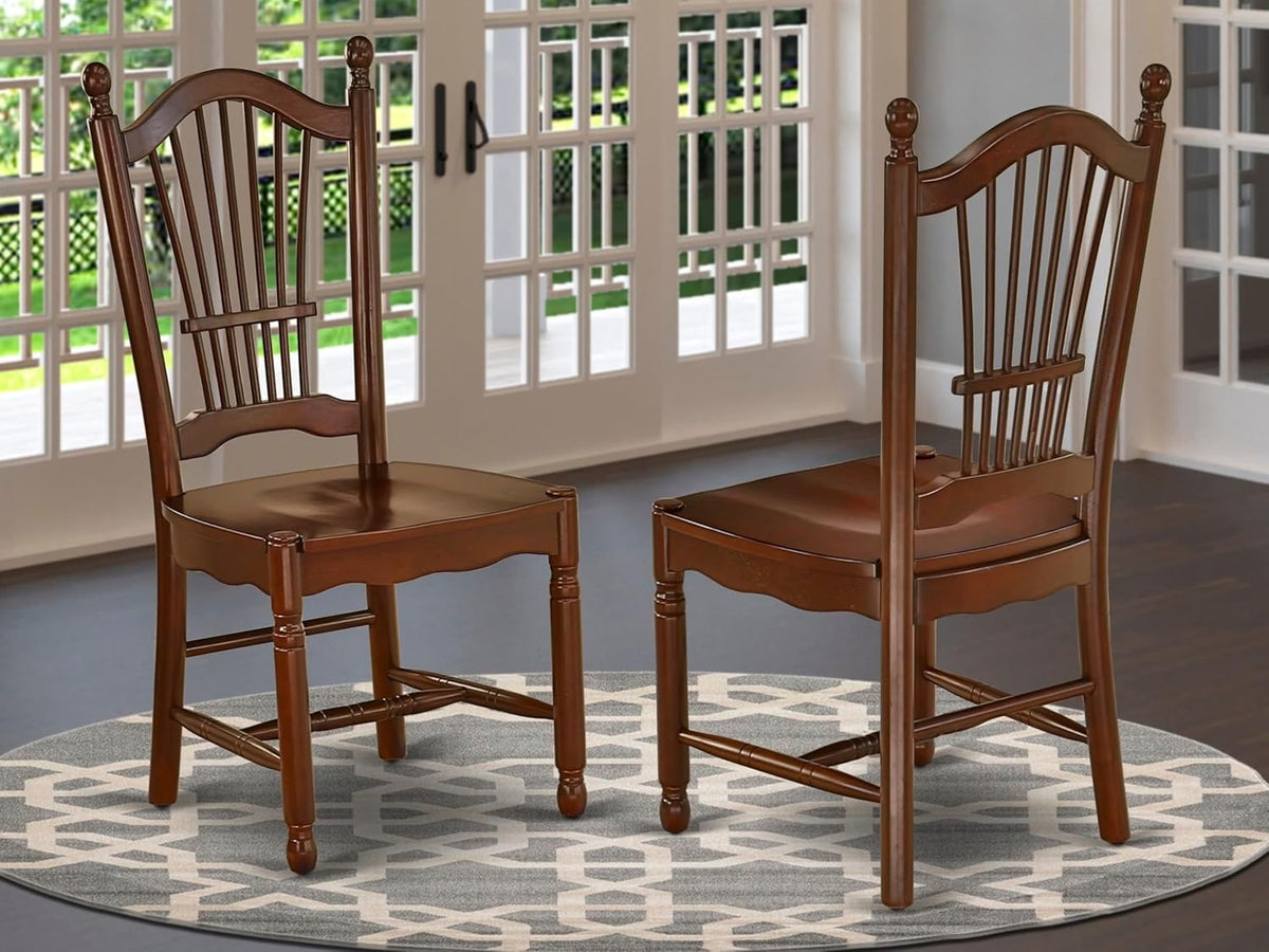 East West Furniture DOC-MAH-W Dover Kitchen Dining Chairs - Slat Back Wood Seat Chairs, Set of 2, Mahogany