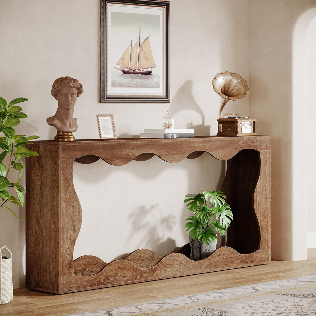 Tribesigns 63 Inches Farmhouse Console Table with Storage, Couch Table Behind Sofa, Long Entryway Sofa Station, Narrow Console Stand, Hallway Stand for Entryway Living Room, Wood Grain