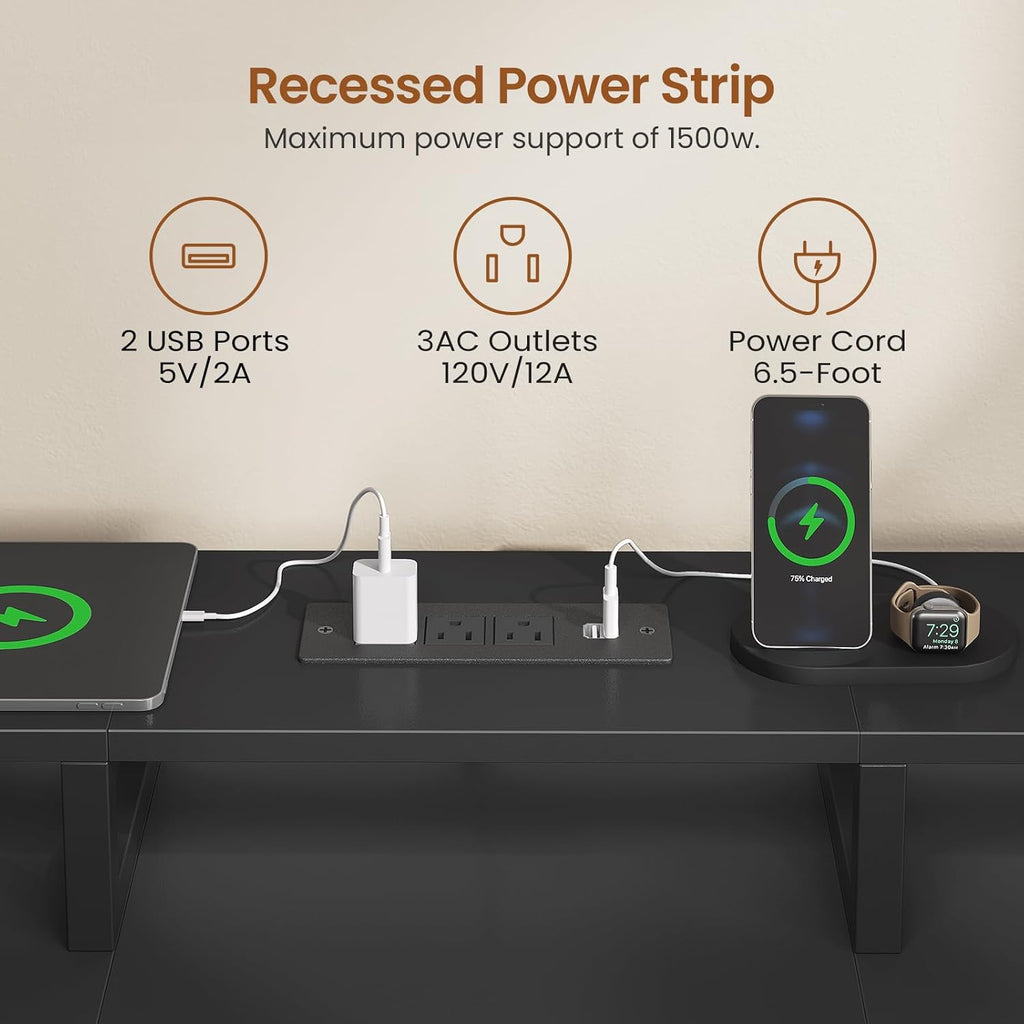 SEDETA 94.5" 2 Person Gaming Desk, Long Office Computer Desk with 8 Drawers & LED Light, Two Person Desk with Storage, Power Strip & Monitor Shelf for Home Office, Black