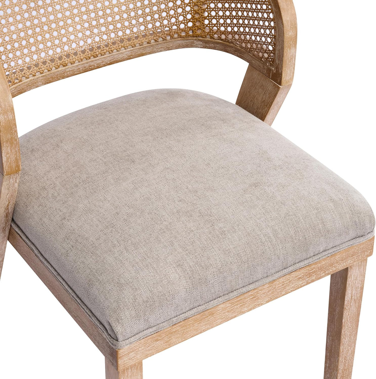 Christopher Knight Home Ashe Upholstered Dining Chairs Set of 2, Modern Dining Chair with Curved Woven Rattan Back, Rubberwood Frame Kitchen Chairs, Extra Seat for Dining Room, Light Brown + Natural