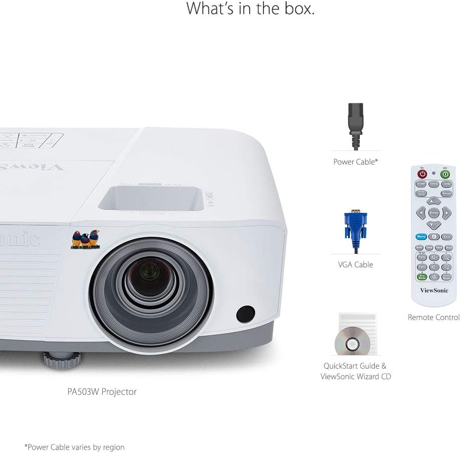ViewSonic PA503W 4000 Lumens WXGA Projector, High Brightness for Widescreen Presentations and Home Entertainment, Vertical Keystone, 1.1x Optical Zoom, and HDMI Inputs